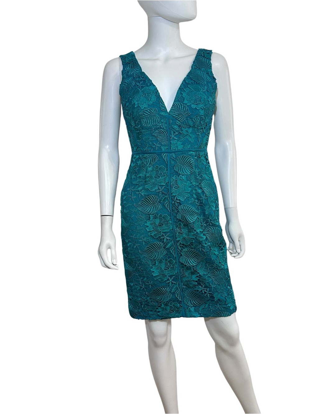 Bariano - Teal Lace V-Neck Sheath Dress